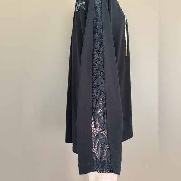 {MICHAEL Michael Kors} Black Tunic Top with Lace & Gold Tassels - Womens Large - Picture 6 of 12